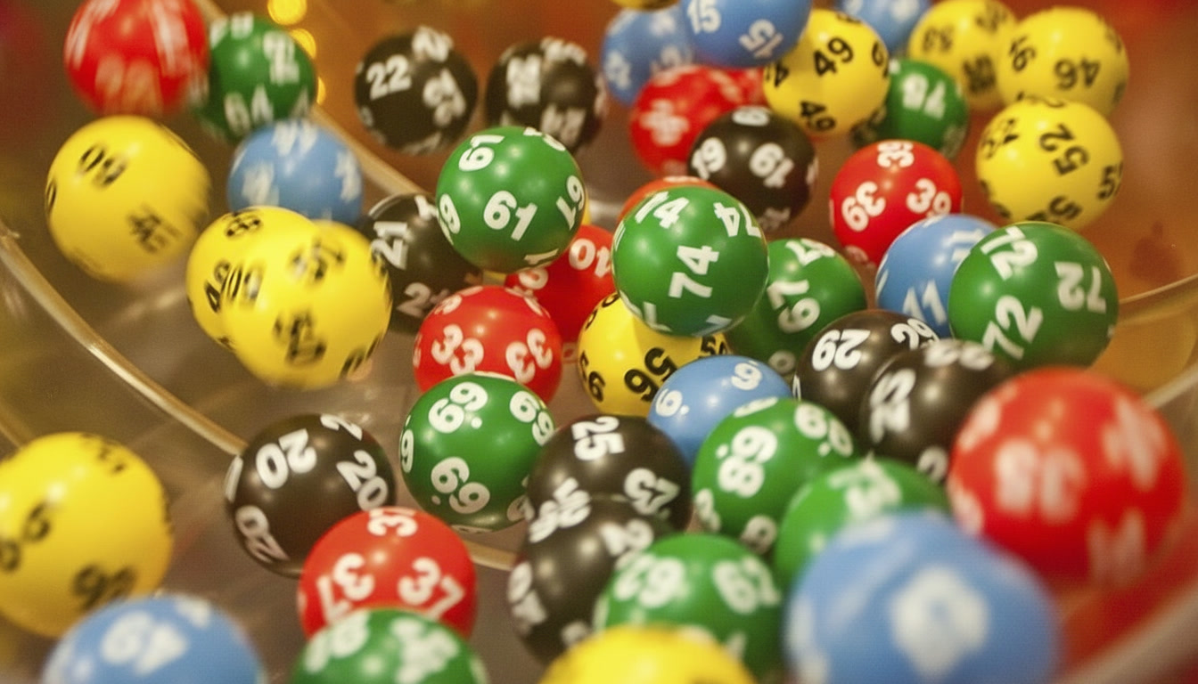 Numbered lottery balls in a draw machine